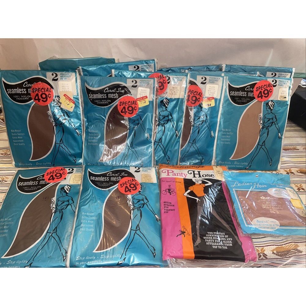 Vintage Panty Hose Hosiery Nylon Cotton Seamless Mesh, 28 Pair Lot Of Stockings